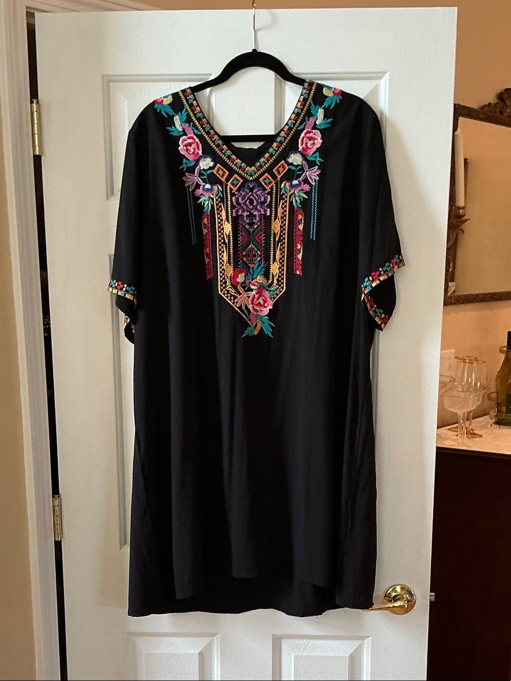 Embroidered Black Women's Swim Coverup